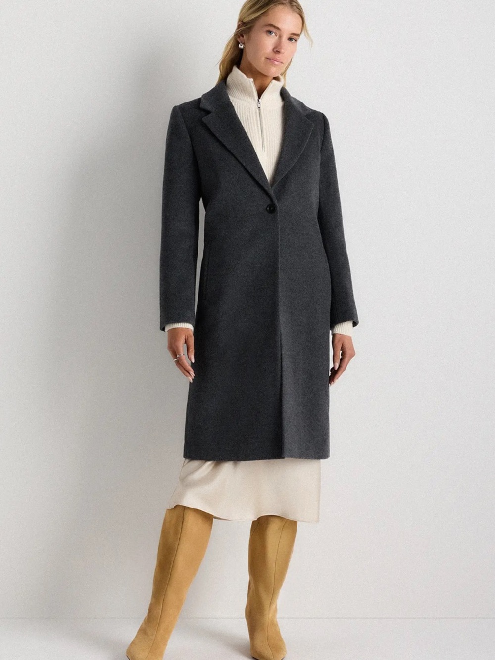 Quince Wool Single Breasted Heather Charcoal Coat